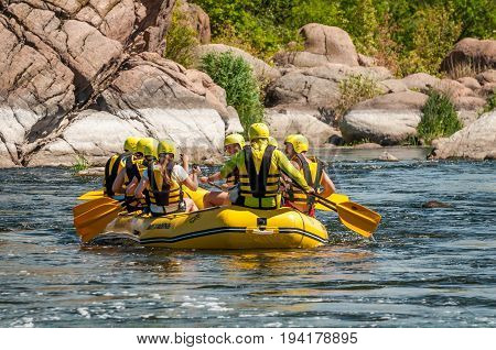 Village Mihia Mykolayiv region Ukraine - July 2 2017: Rafting and kayaking. A popular place for extreme family and corporate recreation as well as training for athletes.