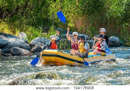 Village Mihia Mykolayiv region Ukraine - July 2 2017: Rafting and kayaking. A popular place for extreme family and corporate recreation as well as training for athletes.