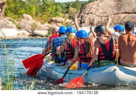 Village Mihia Mykolayiv region Ukraine - July 2 2017: Rafting and kayaking. A popular place for extreme family and corporate recreation as well as training for athletes.