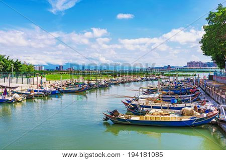 Chung Kang fishing port with boats and nature in Taipei