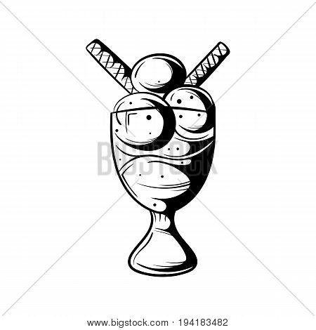 Cold And Fresh Ice Creame In Doodle Style, Hand Drawn