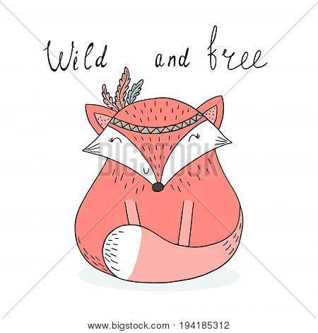 Hand drawn vector illustration with Cute vector Fox.