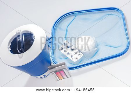Swimming pool service and equipment with cleaning products