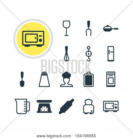 Vector Illustration Of 16 Restaurant Icons. Editable Pack Of Tablespoon, Pepper Container, Steelyard And Other Elements.