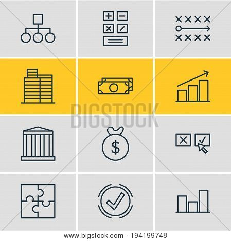 Vector Illustration Of 12 Management Icons. Editable Pack Of Recision, Columns, Riddle And Other Elements.