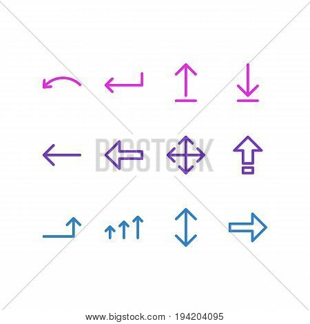 Vector Illustration Of 12 Arrows Icons. Editable Pack Of Turn, Right, Exchange And Other Elements.