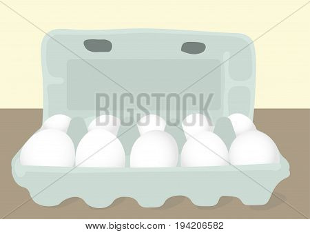 Vector image eggs in a box on a table