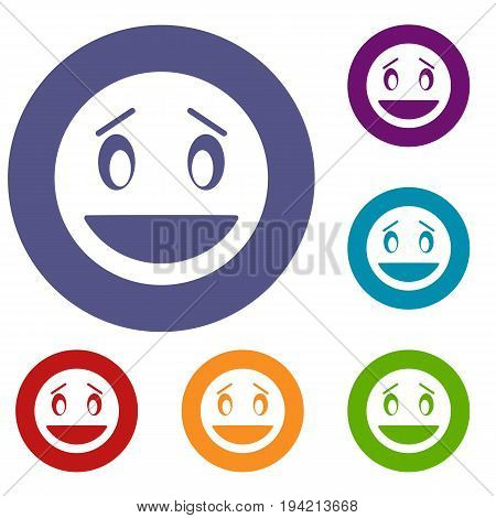 Confused emoticons set in flat circle reb, blue and green color for web