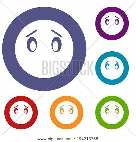 Emoticon icons set in flat circle reb, blue and green color for web