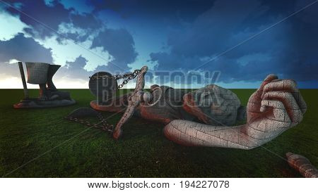Broken lady of justice 3d rendering