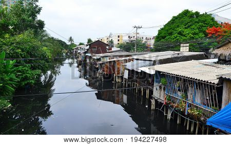 Chaeng wattana district, Bangkok - April 2017. The local Bangkok district on the river