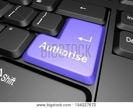 keyboard with authorise button . 3d rendered illustration