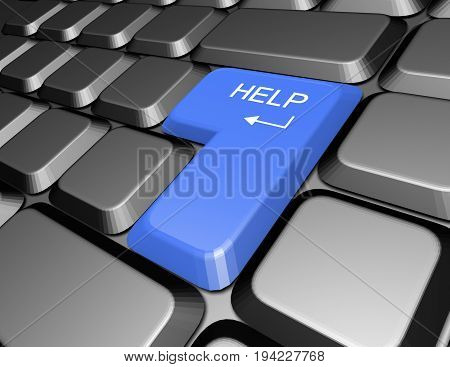 keyboard with help button . 3d rendered illustration