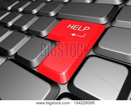 keyboard with help button , 3d rendered illustration