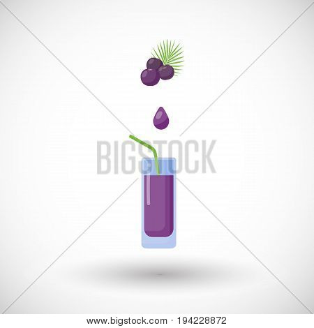 Acai berries juice vector flat icon Flat design of superfood or healthy eating object with round shadow isolated on the white background cute vector illustration with reflections