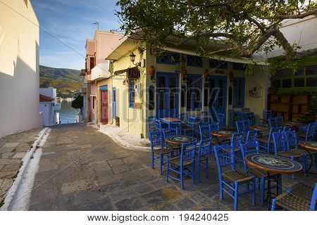 ANDROS, GREECE - MAY 25, 2017: Chora of Andros island early in the morning on May 25, 2017.