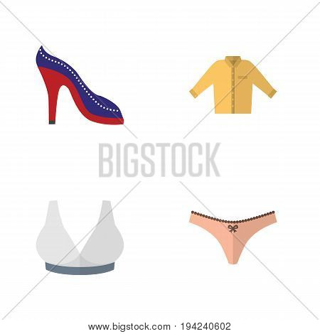 Flat Icon Dress Set Of Lingerie, Banyan, Brasserie And Other Vector Objects. Also Includes Sport, Banyan, Heeled Elements.
