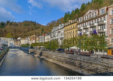 Embankment of Tepla river in Karlovy Vary Czech republic