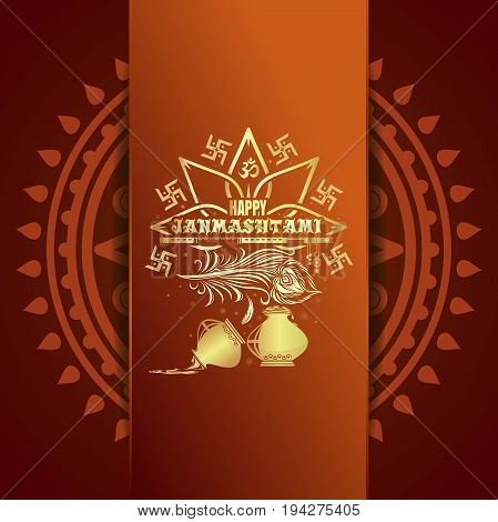 Happy Krishna Janmashtami gold logo icon. Greeting card for annual celebration of the birth of the Hindu deity Krishna. Vector illustration