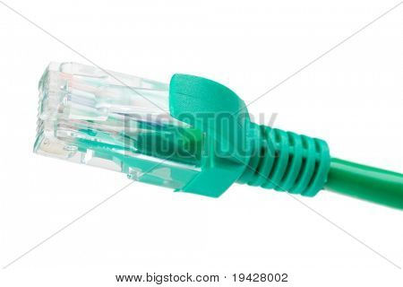 RJ45 ethernet złącze dole widok na czystym białym tle