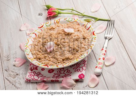 risotto with petal of rose