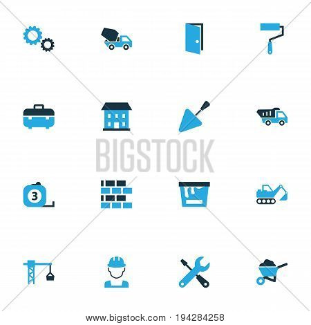 Industry Colorful Icons Set. Collection Of Building, Lifting Hook, Tip Truck And Other Elements. Also Includes Symbols Such As Crane, Builder, Masonry.