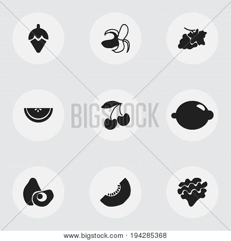 Set Of 9 Editable Dessert Icons. Includes Symbols Such As Grapevine, Papaya, Sugar Basin And More. Can Be Used For Web, Mobile, UI And Infographic Design.