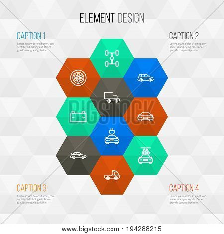 Auto Outline Icons Set. Collection Of Wheel, Automobile, Washing And Other Elements. Also Includes Symbols Such As Electricity, Wheelbase, Scheme.