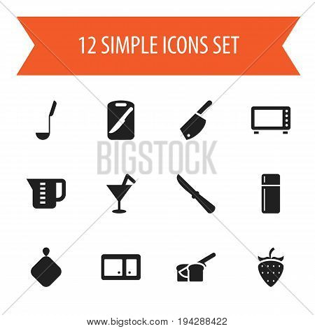 Set Of 12 Editable Cook Icons. Includes Symbols Such As Refrigerator, Pot-Holder, Berries And More. Can Be Used For Web, Mobile, UI And Infographic Design.
