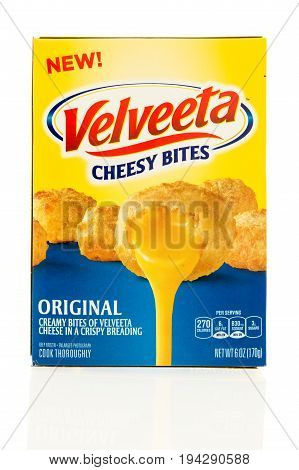 Winneconne WI - 7 July 2017: A box Velvetta cheesy bites on an isolated background.