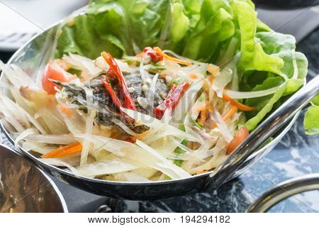 Papaya salad Som Tum Thai food .