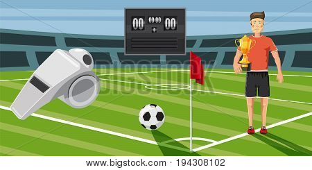 Soccer score horizontal concept. Cartoon illustration of soccer score banner horizontal vector for web