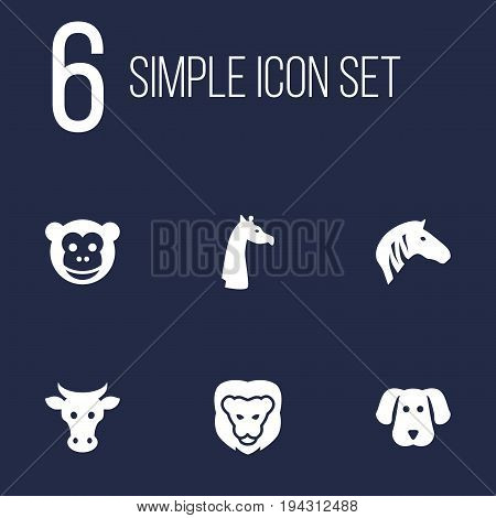 Set Of 6 Alive Icons Set.Collection Of Hound, Kine, Horse And Other Elements.