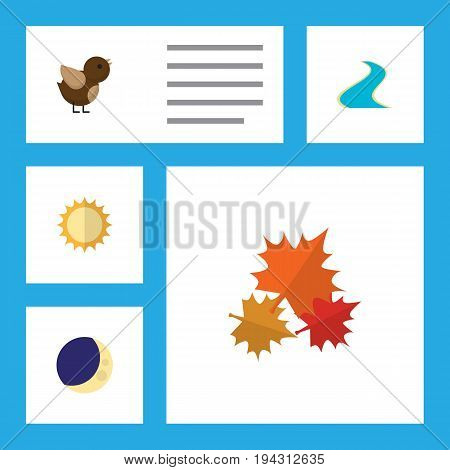 Flat Icon Ecology Set Of Tributary, Solar, Canadian And Other Vector Objects. Also Includes Sunshine, Wing, Sun Elements.
