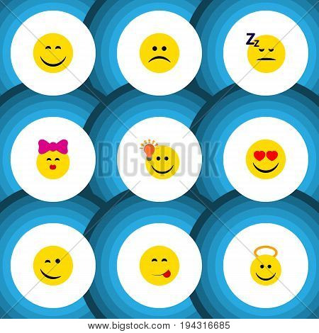Flat Icon Gesture Set Of Angel, Sad, Love And Other Vector Objects. Also Includes Angel, Happy, Idea Elements.