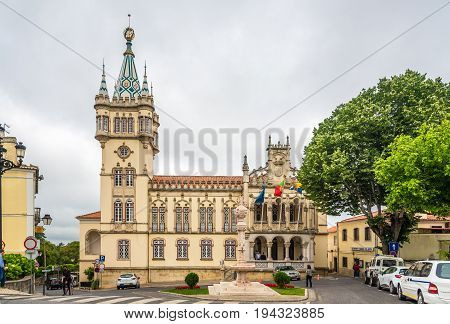 SINTRA,PORTUGAL - MAY 17,2017 - View at the City hall in Sintra. Sintra is known for its many 19th-century Romantic architectural monuments.