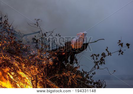Burning a witch effigy is a Danish midsummer tradition on the 23th of June called Sankt Hans. Denmark June 23 2017