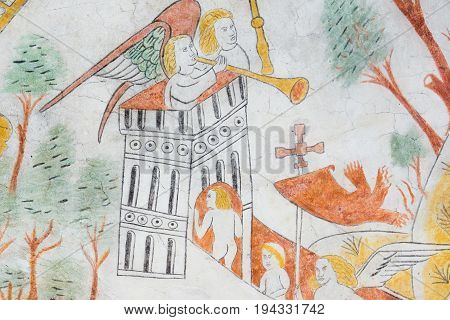 mortals on the way to heaven medieval wall-painting in Vinderslev church Denmark June 22 2017