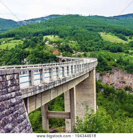 Mountain landscape, Montenegro. Durdevica Tara arc bridge in the mountains