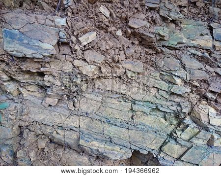 Old Stone Background Texture. Cave Wall Rusty Pattern Scratched With Breakstone. Grey Ancient Rock W