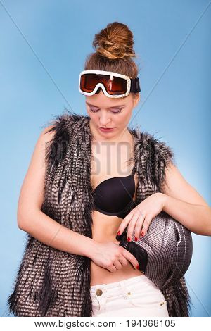 Woman Wearing Sexy Winter Sport Outfit