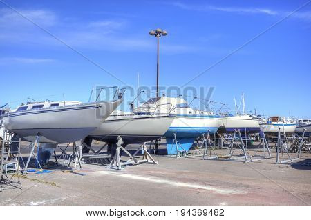 Drager Denmark - May 02.2013: Parking of boats on the shore of the Baltic sea