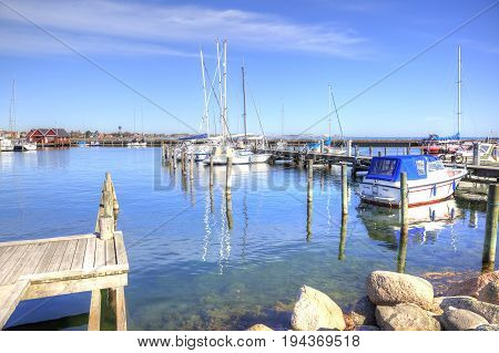 Drager Denmark - May 02.2013: Yacht parking in a bay near the village of Drager
