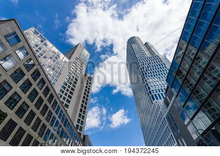 BERLIN - JUNE 17 2017: Upper West (Atlas Tower) and Zoofenster (Waldorf Astoria Hotel by Hilton) - new skyscrapers at tne Breitscheidplatz in West Berlin.