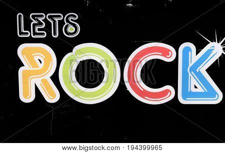 SOUTHAMPTON UK - July 8 2017: Lets Rock Southampton 80s music festival in Southampton UK. Lets Rock sign.