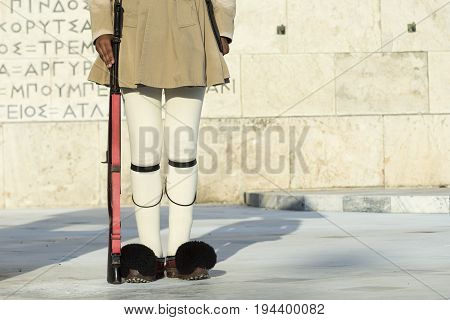 evzoni guard under greek parliament, athens, greece