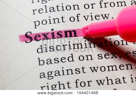 Fake Dictionary Dictionary definition of the word Sexism. including key descriptive words.