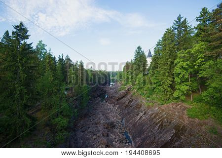 Canyon and bed of Imatrankoski in the early June morning. Imatra, Finland