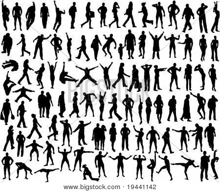 ensemble de nombreux silhouette de différentes personnes