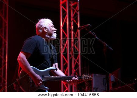 Bassano Del Grappa, Vi, Italy - April 29, 2017: Falzone Cico Of Nomadi An Italian Musical Band Plays